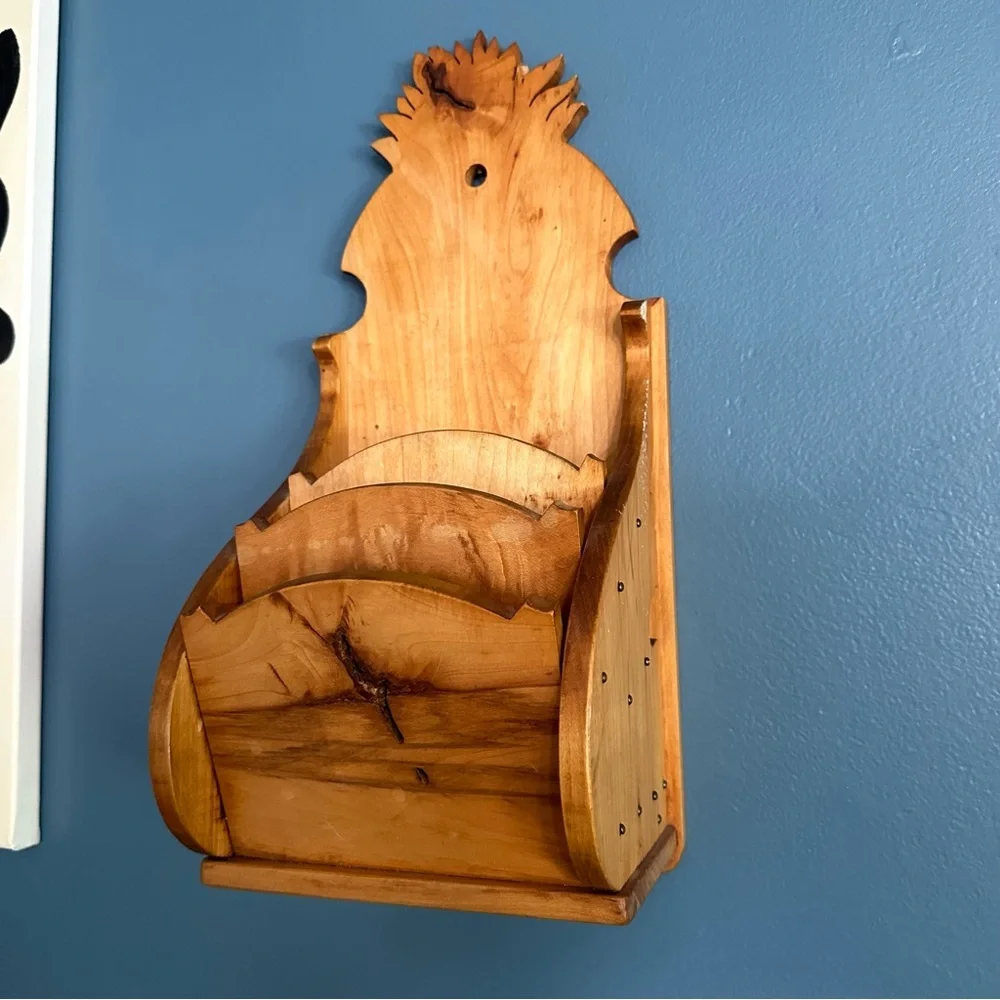 Vintage Handcrafted Natural Finish Wood Mail Sorter Recipe Card Wall Hanger